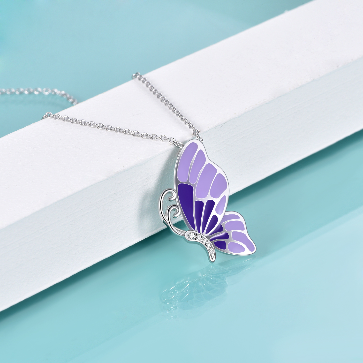 Sterling Purple Butterfly Necklace - Gallery 4