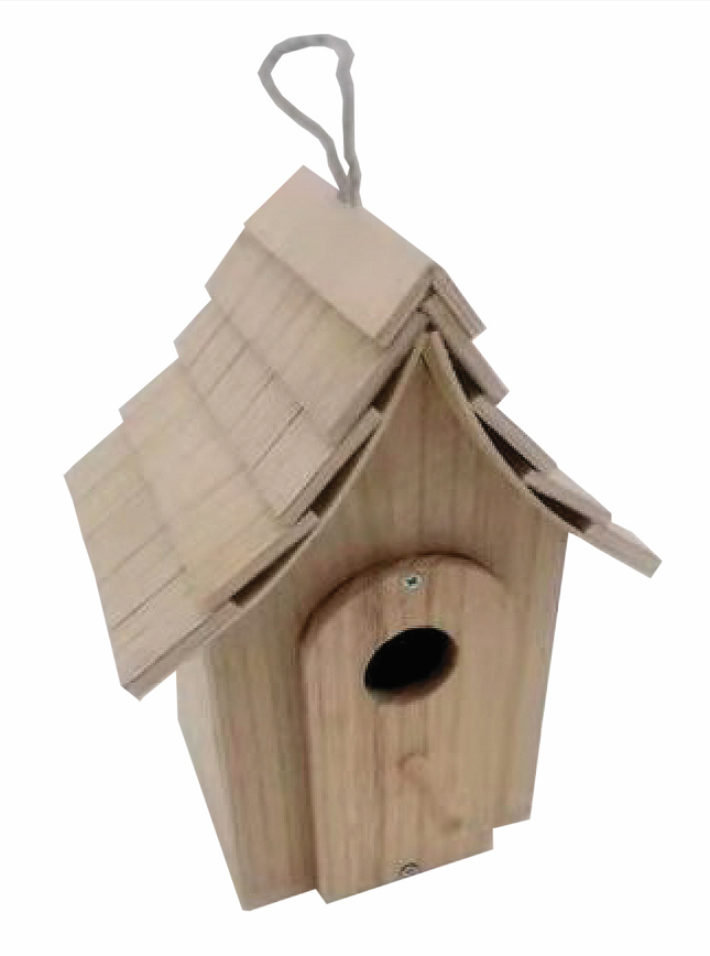 9" Cottage Bird House - Natural Wood - Gallery 2
