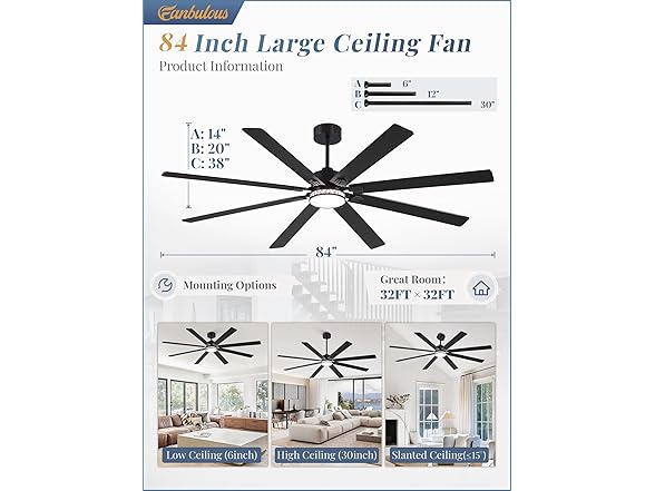 Fanbulous 84" Ceiling Fan W/Light