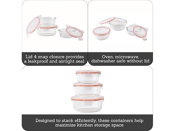 IMUSA 6 Piece Set Glass Round Food Container