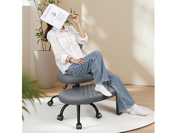 AtHope Ergonomic Cross Legged Office Chair with Wheels - Adjustable Height for Meditation, ADHD Desk & Yoga - Wide Criss Cross Design with Lumbar Support, Kneeling Chair - Dark Gray (Open Box)