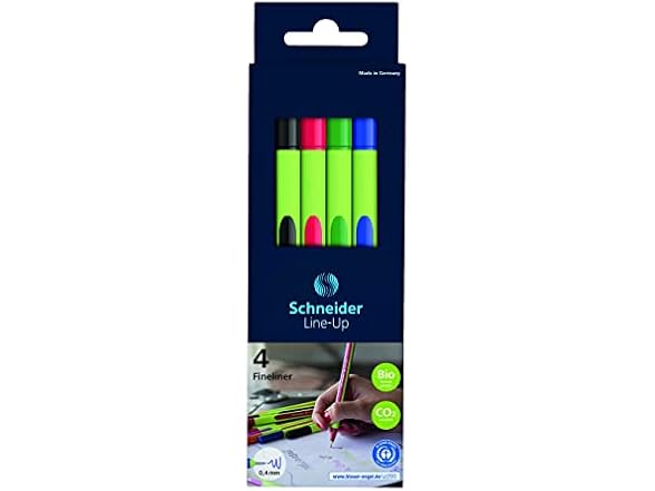 Schneider 0.4mm Fineliners with Case Stand, 4 Pieces