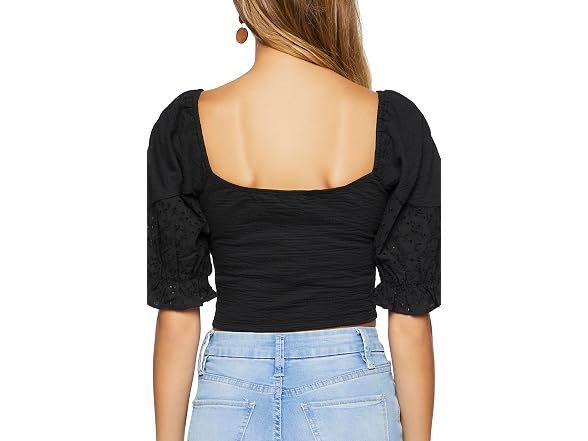 Forever 21 (S) Ruched Eyelet Crop Top Black
