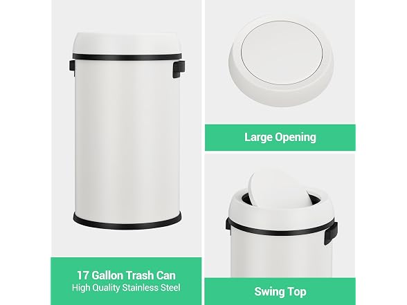 PrecisionAuto 17 Gallon/65L Stainless Steel Swing Top Trash Can