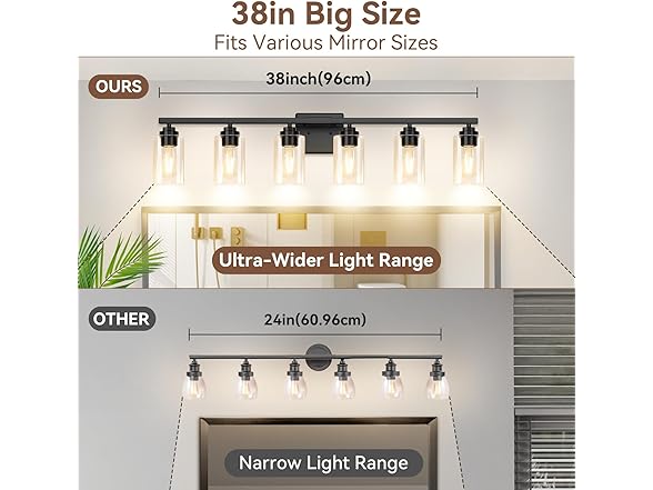VerRon 6-Light Bathroom Light Fixtures, 38" Modern