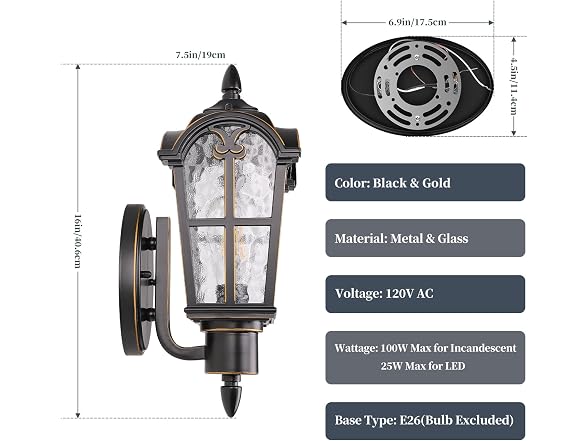 BesLowe 2-Pack Outdoor Wall Light Black