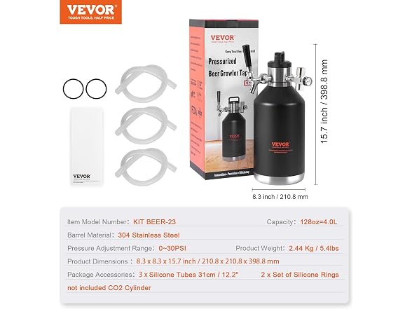 VEVOR Beer Growler Tap System, 128Oz 4L