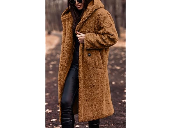 Angashion Women (S) Fuzzy Fleece Lapel Fur Jackets