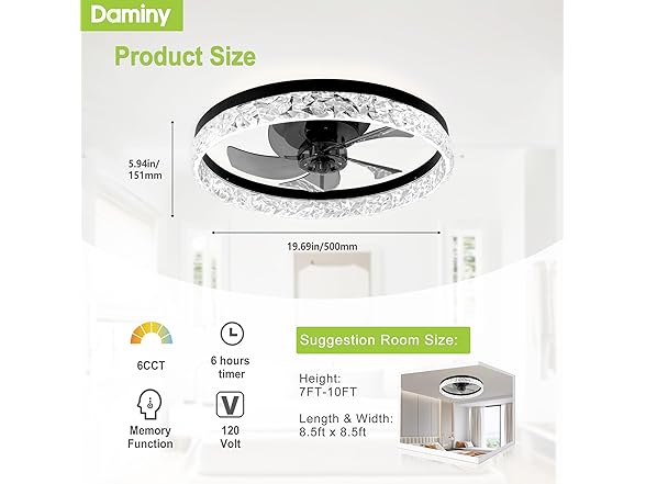 DAMINY Ceiling Fandelier with Lights | 20in