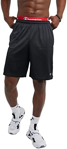 Champion Men's 9" Classic Mesh Short, Standard Fit, Lightweight, Available in Regular and Big, Black-C Patch Logo, X-Large Tall