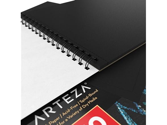 ARTEZA Spiral Sketch Book 9x12 Black Art Paper Draw