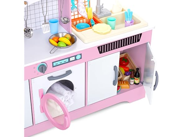 Wide Kitchen Set with Laundry Pink