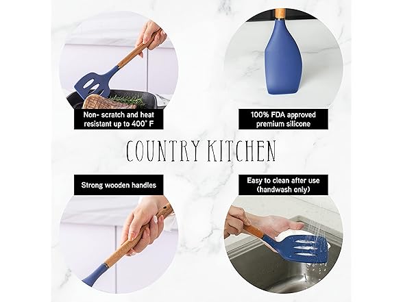 Country Kitchen Non Stick Silicone Utensil Set 