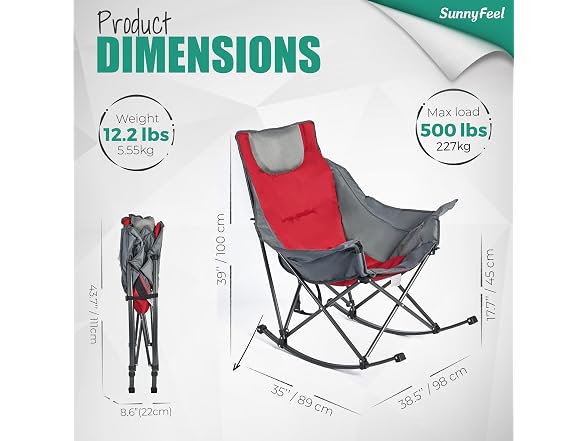 SUNNYFEEL Red 2pk Rocking Camping Chair
