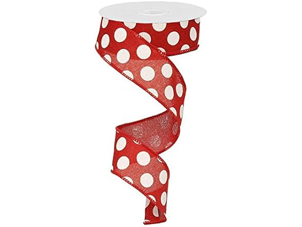 Polka Dot Wired Edge Ribbon (1.5", Red