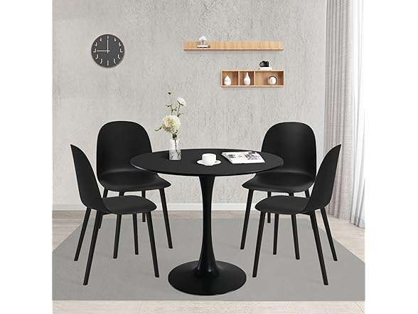 Mid Century Modern Round Black Dining Table Set