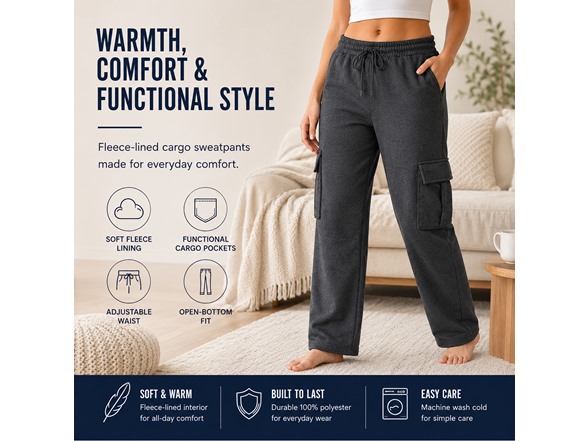 3Pk Womens Open Bottom Fleece Sweatpants