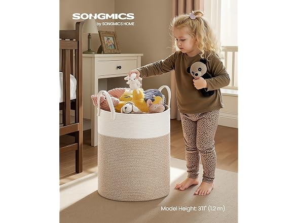 SONGMICS Laundry Hamper, Cotton Rope 15.8 Gallons
