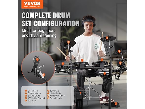 Electronic Drum Set with Quiet Mesh