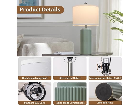 TOBUSA 23.5" Green Ceramic Table Lamps Set of 2