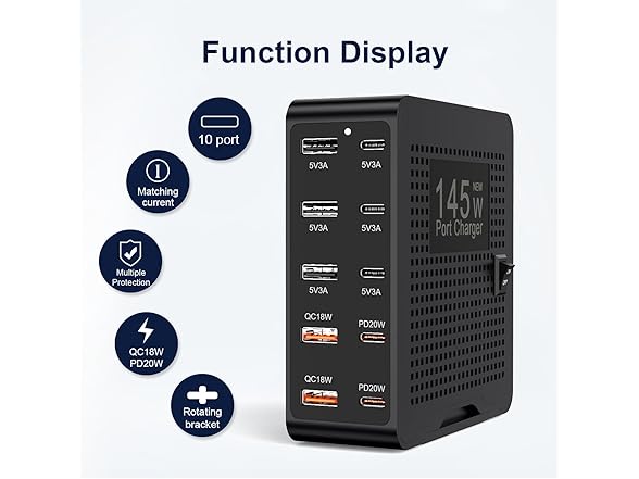 QIONMAR 145W 10-Ports USB-C Charging Station