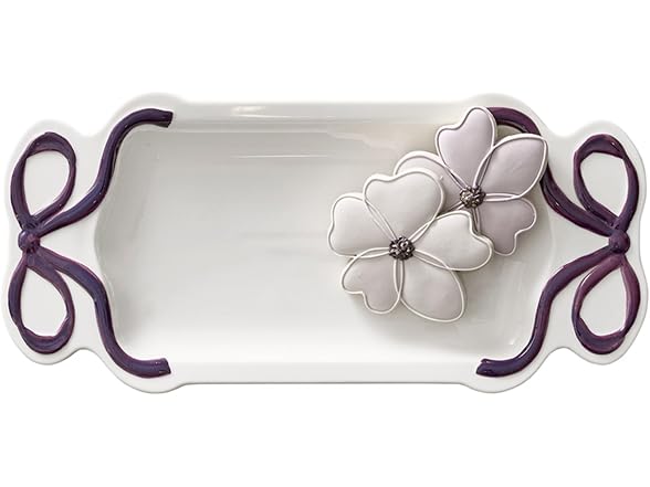 Ceramic Rectangular Serving Plate, 14", Lavender Bow