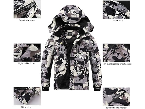 Ohsnmaksl (10-12) Waterproof Ski Jacket Fleece