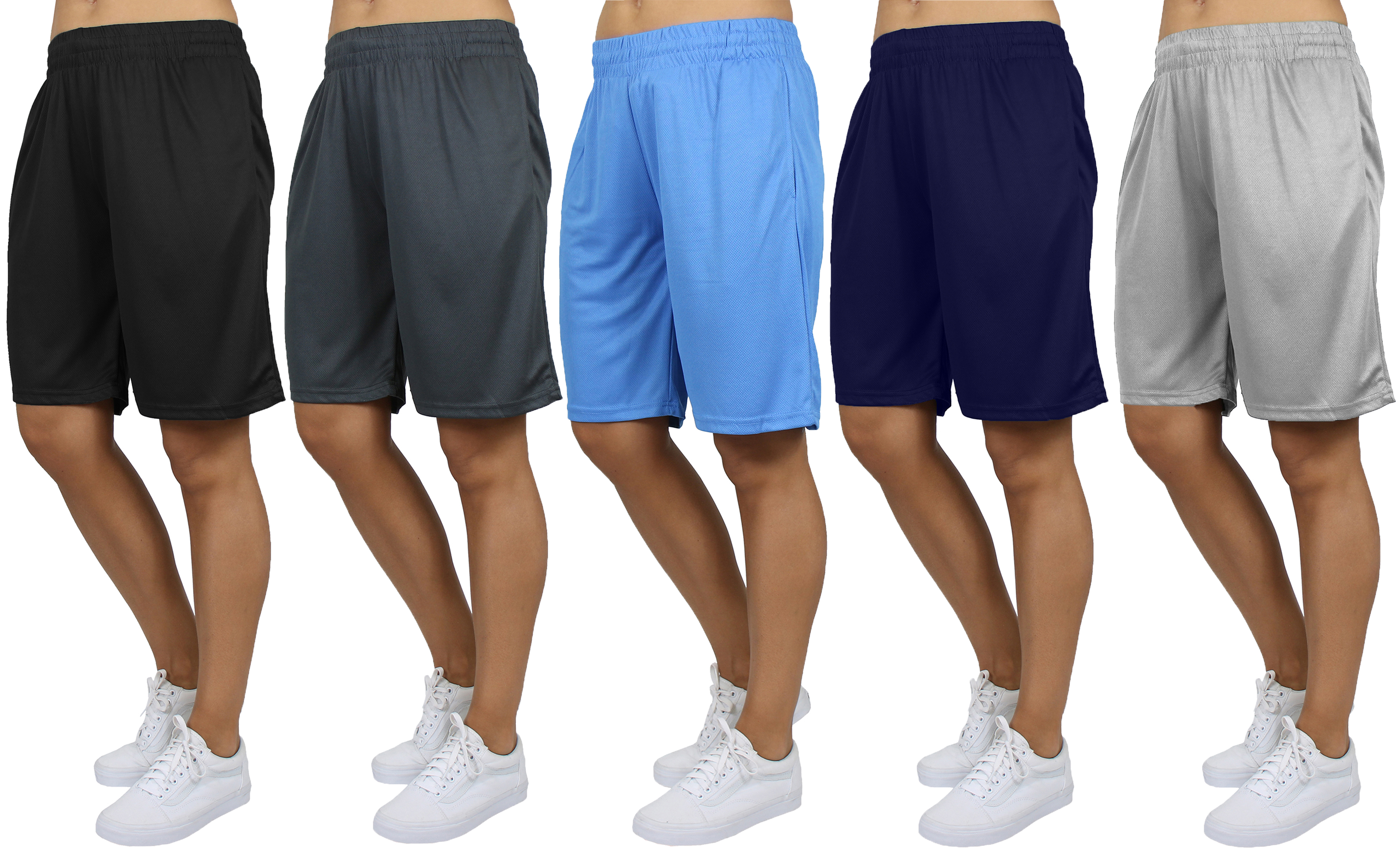 5Pk Womens Moisture Wicking Mesh Shorts - Gallery 7