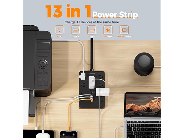 TESSAN 10ft Power Strip (10 Outlets, 3 USB)