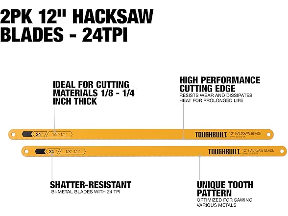 ToughBuilt TB-H4S2-22-B12-2 2Pk 12 in Hacksaw Blades - 24T