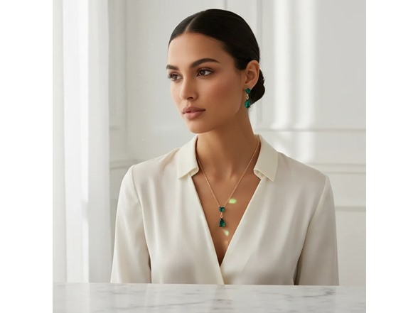 Emerald Heart Necklace & Earrings Set
