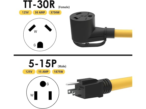 M1A2 30 Amp to 15 Amp 110V RV Adapter Cord 30