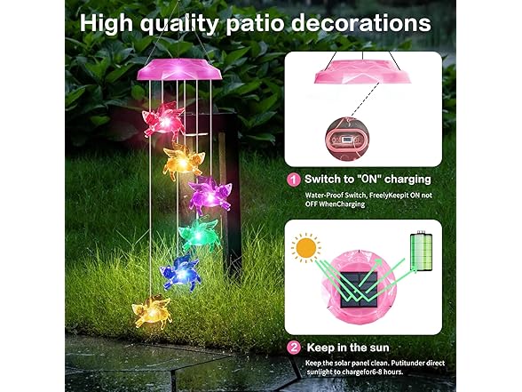 Solar Pig Wind Chimes with LED Lights
