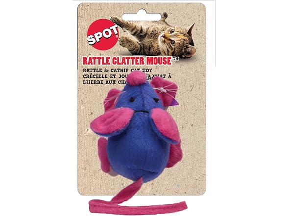 SPOT Rattle Clatter Mouse Catnip Cat Toy, Plu