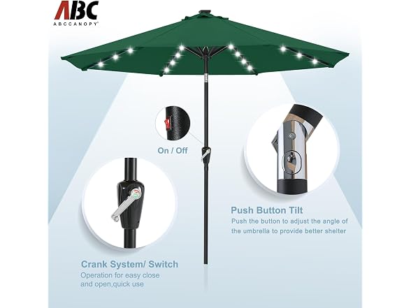 ABCCANOPY Durable Solar Led Patio Umbrellas 7.5FT (Green)