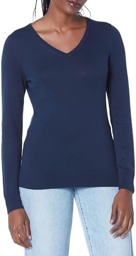 Amazon Essentials Women's Regular-Fit Lightweight Long-Sleeve V-Neck Sweater (Available in Plus Size), Navy, 1X