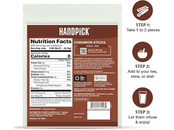 HANDPICK Cinnamon Sticks 100% Raw, Non-GMO