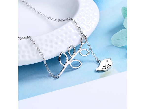 Lariat Brid and Leaf Pendant Necklace