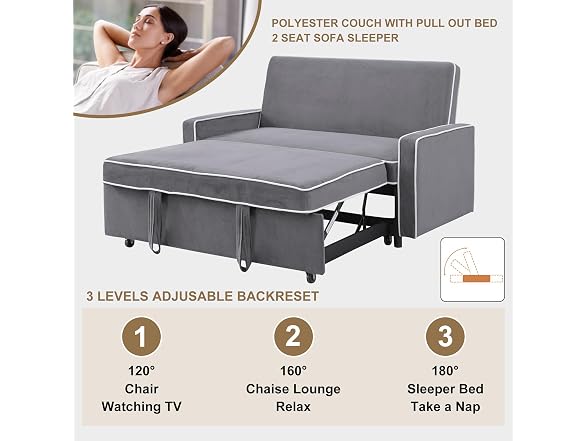 SumKea 3-in-1 Convertible Sofa Sleeper Bed 2-Seat Loveseat