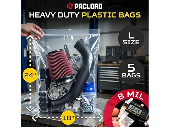 18" x 24" Heavy-Duty Large Zip Plastic Bags, 5 Count