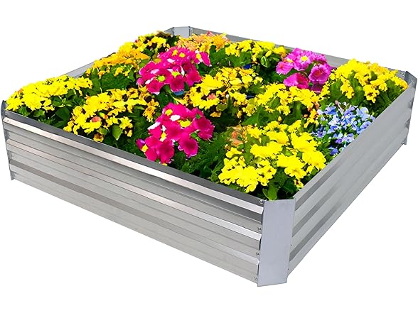 Sunnydaze Square Steel Garden Bed- Silver