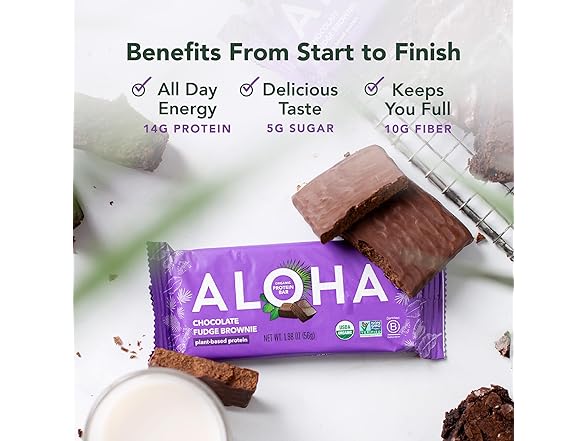 12CT ALOHA Organic Plant-Based Protein Bars Chocolate Fudge
