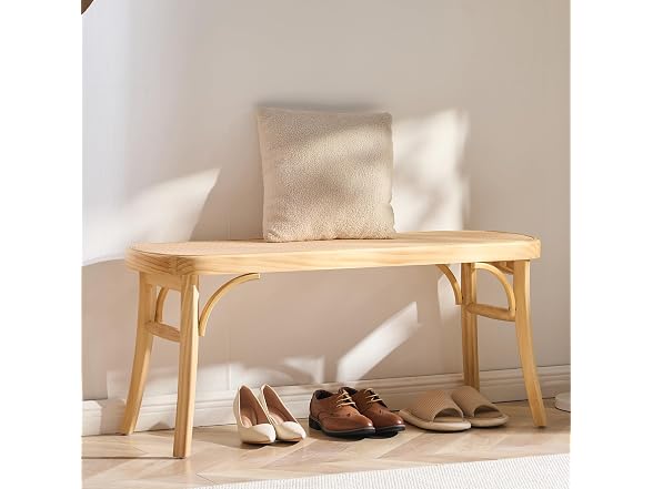 Rattan Bench, 43.3" Wooden Rattan Bench