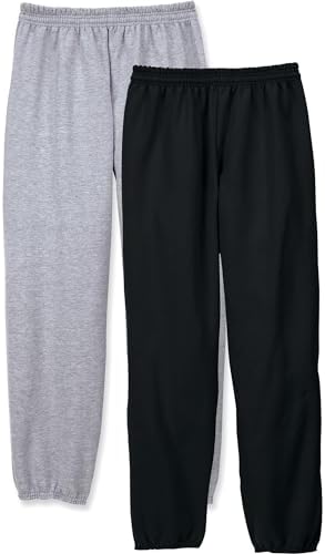 Hanes Fleece Sweatpants, EcoSmart Athletic Lounge Pants for Men, 32" (1, Black/Light Steel-2 Pack
