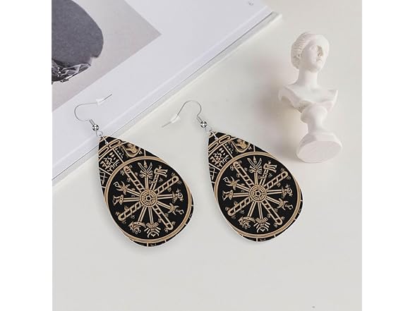 Runes Compass Leather Earrings