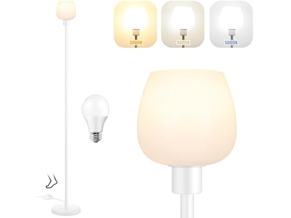 Floor Lamp w-Opal Glass Shade & Foot Switch