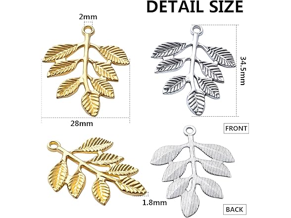 BronaGrand 50pcs Leaf Charm Pendants