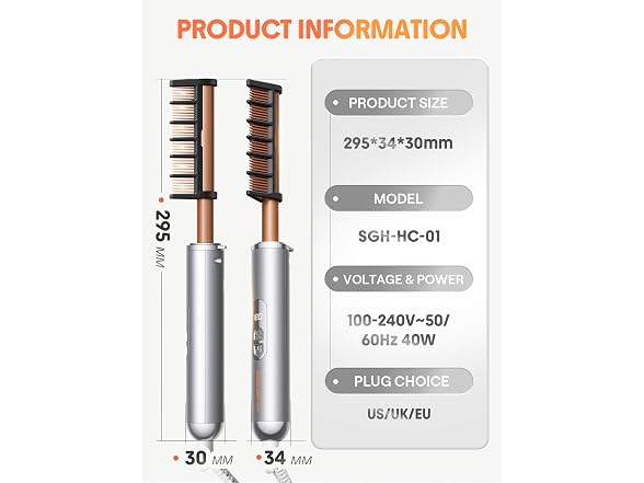 Hot Comb Straightener Brush