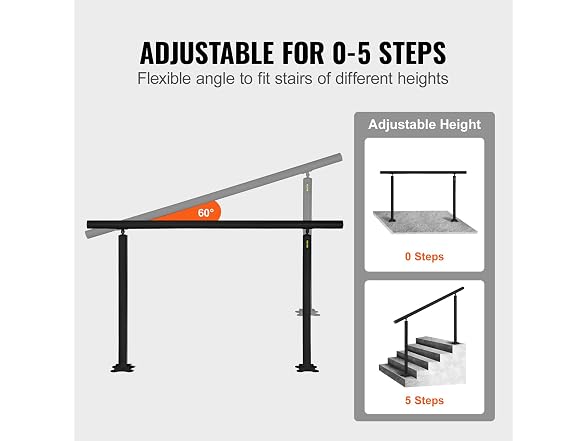 Outdoor Stair Railing Kit, 5 FT Handrails 0-5