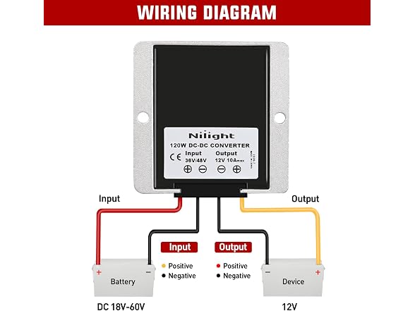 Nilight 48V/36V to 12V DC-DC Converter